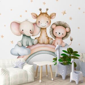 Tapet un curcubeu cu animale printre stele, în stil acuarelă, Imagini de fundal unice, w05752 : Uwalls.ro