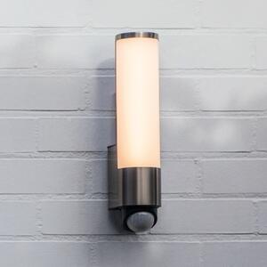 LUTEC Lampă de perete exterioară cu senzor LED LEDA, oțel inoxidabil, înălțime 35 cm,, Metalic, Oțel inoxidabil, Modern