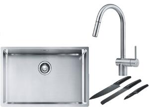 Set chiuveta din otel Franke Box 127.0453.658, baterie bucătărie Franke Leda Neo 115.0590.047, 112.0545.792