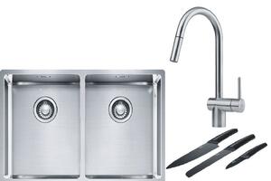Set chiuveta din otel Franke Box 127.0370.188, baterie bucătărie Franke Leda Neo 115.0590.047, 112.0545.792
