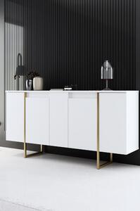 Comoda alba ingusta LUXE, PAL melaminat/metal, 160x35x80 cm