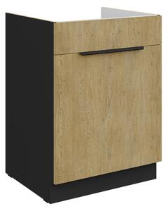 Dulap inferior de bucătărie pod drez Carminia 60 ZL 1S BB PREMIUM BOX (stejar cremona + negru). 1127980