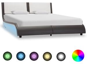 Cadru de pat cu LED, gri și alb, 140 x 200 cm, piele ecologică