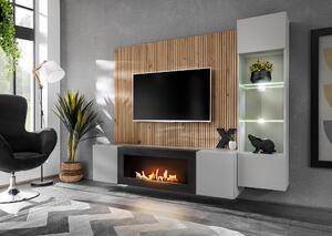 Mobilier living Xavus L-K (perla grey + stejar artisan)(cu iluminat) (cu șemineu bio). 1118833