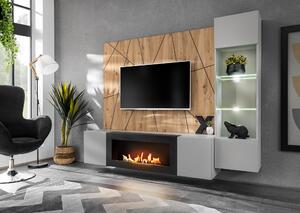 Mobilier living Xavus G-K (perla grey + stejar artisan) (cu iluminat) (cu șemineu bio). 1118837