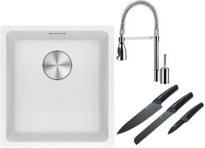 Set chiuvetă din granit Franke Maris 125.0687.251, baterie bucătărie Franke Sentinel 115.0029.591, 112.0545.792