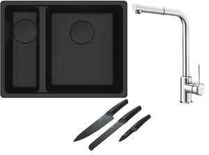 Set chiuvetă din granit Franke Maris 125.0697.756, baterie bucătărie Franke Sirius Side 115.0668.280, 112.0545.792