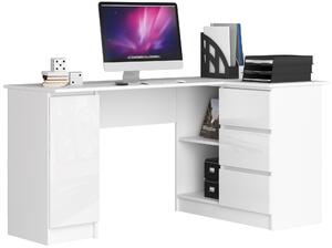 Masă PC de colț Bevin (alb lucios) (D). Promo -15%. 1128562