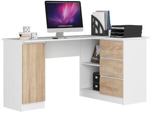 Masă PC de colț Bevin (Alb + stejar sonoma) (D). Promo -17%. 1128567