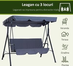Outsunny Leagăn de Grădină cu Acoperiș Parasolar Reglabil, Material Poliester Rezistent, Design Confortabil, Gri | Aosom Romania