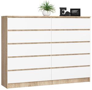 Comodă Keanu K160 10SZ (Stejar sonoma + Alb). Promo -13%. 1128685