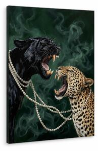 Tablou modern cu două feline sălbatice și colier de perle pe pânză - 40x60 cm