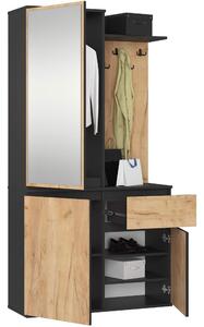 Mobilier hol Enteruno (negru + stejar craft) (cu oglindă). Promo -22%. 1128857
