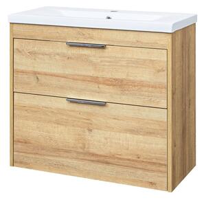 Mereo Mereo, Vigo, dulap baie cu chiuveta ceramica 81 cm, alb, stejar, MER-CN322