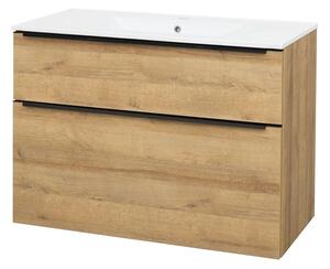 Mereo, Mereo Mailo, mobilier baie cu lavoar ceramic 101 cm, stejar Riviera, mâner negru, MER-CN522B