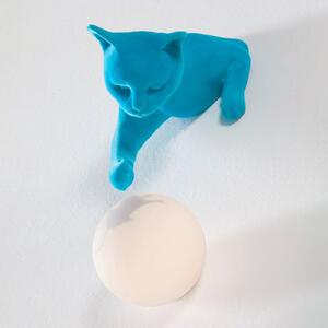 Karman Aplică de perete Maoo, ceramică albastru deschis, sticlă, figurină pisică, reglabil, Camera de zi / sufragerie, Ceramică, Design