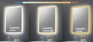 Oglinda dreptunghiulara cu iluminare LED 3 culori si dezaburire, 90 cm, Fluminia Palladio 900x650 mm