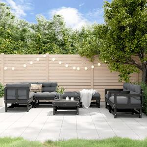 Set mobilier relaxare grădină, 8 piese, negru, lemn masiv pin