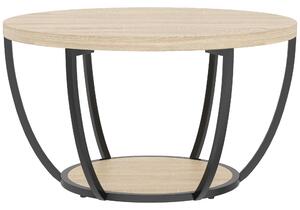 HOMCOM Măsuță de Cafea Rotundă cu 2 Rafturi, Picioare Metalice, Blat Gros, 80x80x43,8 cm, Finisaj Lemn Natur | Aosom Romania