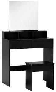 HOMCOM Masă de Toaletă cu Oglindă, 3 Rafturi, 2 Sertare, 75x38x135 cm, Negru | Aosom Romania