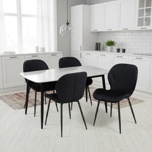Set Masă fixă Atlas Marble Alb cu 4 Scaune Opal Negru