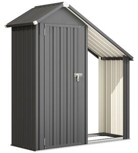 Outsunny Șopron Exterior pentru Lemne cu Dulap pentru Unelte, 0,77 m², 150x66x162 cm, Din Oțel Galvanizat, Gri Închis | Aosom Romania