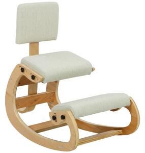HOMCOM Scaun Ergonomic pentru Genunchi cu Spatar, Balansoar, Postural, Lemn Mesteacan, Crem | Aosom Romania