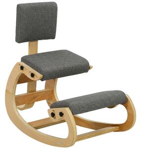 HOMCOM Scaun Ergonomic pentru Genunchi cu Spatar, Balansoar, Postural, In si Lemn Mesteacan, Gri | Aosom Romania