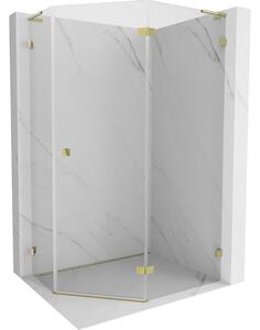 Mexen Lunar, cabină de duș pentagonală cu balamale dreapta L 100 x 80 cm, sticlă transparentă de 8 mm, profil auriu, 831L-100P-080L-50-00-P