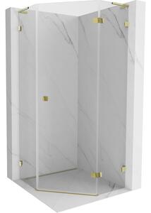 Mexen Lunar, cabină de duș pentagonală cu balamale dreapta L 80 x 80 cm, sticlă transparentă de 8 mm, profil auriu, 831L-080P-080L-50-00-P