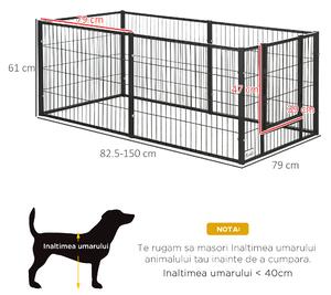 PawHut Tarc de Joacă pentru Animale, 6 Panouri din Oțel, Lungime Ajustabilă 82,5-150x61cm, Ideal pentru Interior/Exterior, Negru | Aosom Romania