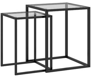 HOMCOM Set de 2 Masute care se Suprapun, Masute de Cafea Moderne care Economisesc Spatiul Patrate din Otel si Sticla Securizata, Negru | Aosom RO