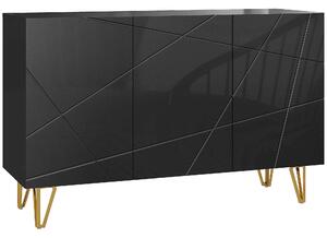 HOMCOM Dulap de Depozitare cu 2 Dulapuri și Raft Reglabil pe 3 Niveluri, Bufet Modern din PAL și Metal, 120x40x75 cm, Negru și Auriu | Aosom Romania