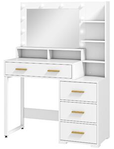 HOMCOM Masă de Machiaj Albă cu Oglindă, 4 Sertare și 6 Rafturi Deschise 100x40x138 cm | Aosom Romania