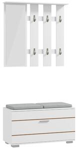 HOMCOM Set de Depozitare pentru Hol 4-în-1, Cuiere, Oglindă, Bancă pentru Încălțăminte cu Scaun, 85x35x49 cm, Alb | Aosom Romania
