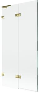 Mexen Lunar L, paravan de cadă cu 2 aripi, stânga, 90 x 150 cm, sticlă transparentă, auriu strălucitor, 897L-090-100-50-00-L