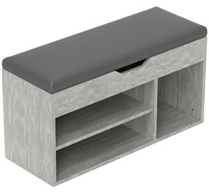 HOMCOM Bancă Hol cu 3 Rafturi Deschise, Spațiu Ascuns și Pernă Capitonată, Banca Pantofi, 80x30x45 cm, Gri | Aosom Romania