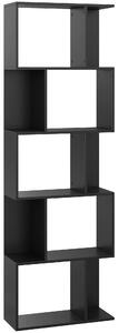 HOMCOM Bibliotecă cu 5 Rafturi Divizate în Formă de S din Lemn, 60x24x184.5 cm, Negru | Aosom Romania