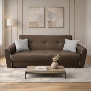 Canapea VERA extensibila, 3 locuri, lada de depozitare, stofa maro + gri, 225x90x90 Maro + Gri, Stofa