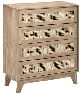 HOMCOM Comodă cu 4 Sertare Stil Boho din Ratan 80x35x95 cm Lemn Natural | Aosom Romania
