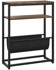 HOMCOM Măsuță De Living Îngustă cu 2 Rafturi, Suport Reviste V, PAL Oțel, 43x18x56 cm, Maro Rustic | Aosom Romania