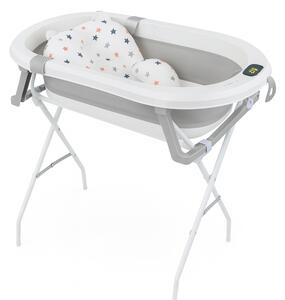 Cadita pliabila cu termometru electronic, hamac ajustabil,dop si stand pliabil Kidizi Folda grey, certificat EN71, include furtun scurgere si baza antialunecare, 0-24 luni