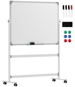 HOMCOM Tablă Magnetică cu 2 Fețe, Tablă Rotativă la 360° cu 3 Nivele Reglabile, Burete și Marker-e, 127x50x165 cm, Alb | Aosom Romania