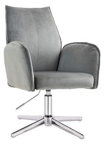 HR280CROSS Scaun Gray din Catifea cu Bază Cromata