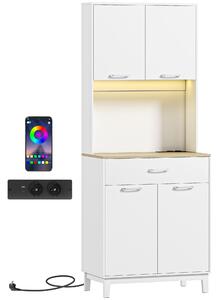 HOMCOM Credență Modernă cu Lumini, Prize USB, 2 Dulapuri și Sertar Alb | Aosom Romania