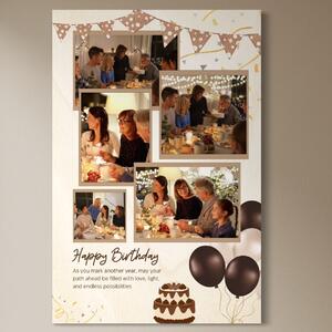 Tablou Canvas Personalizat cu 5 Poze Pentru Aniversari " Happy Birthday", PS128