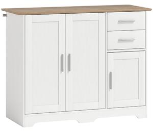 HOMCOM Comodă Modernă din Lemn cu 2 Sertare și 2 Dulapuri, 100x40x78 cm, Alb și Culoare Lemn | Aosom Romania