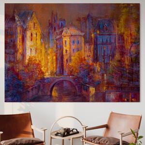 Tablou Canvas Premium LuxCanva® A1291, The Old City , Living, Arhitectura, Oras Vechi, Pod, Rau, Dormitor, Culori Vibrante