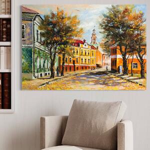 Tablou Canvas Premium LuxCanva® A1281, Oras La Ceas De Toamna , Living, Oameni, Cladiri, Strada, Dormitor, Culori Vibrante