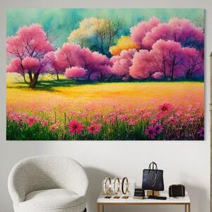 Tablou Canvas Premium LuxCanva® A1277, Copaci Roz , Living, Flori, Campie, Arbori, Cer, Dormitor, Culori Vibrante